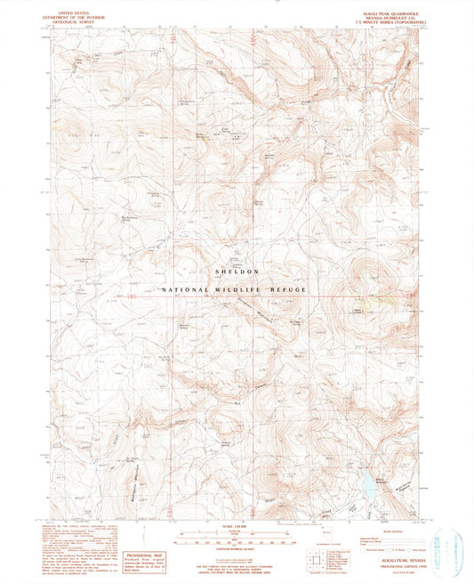 Classic USGS Alkali Peak Nevada 7.5'x7.5' Topo Map Image