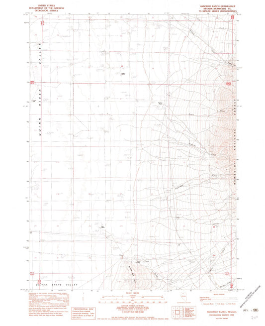 Classic USGS Andorno Ranch Nevada 7.5'x7.5' Topo Map Image