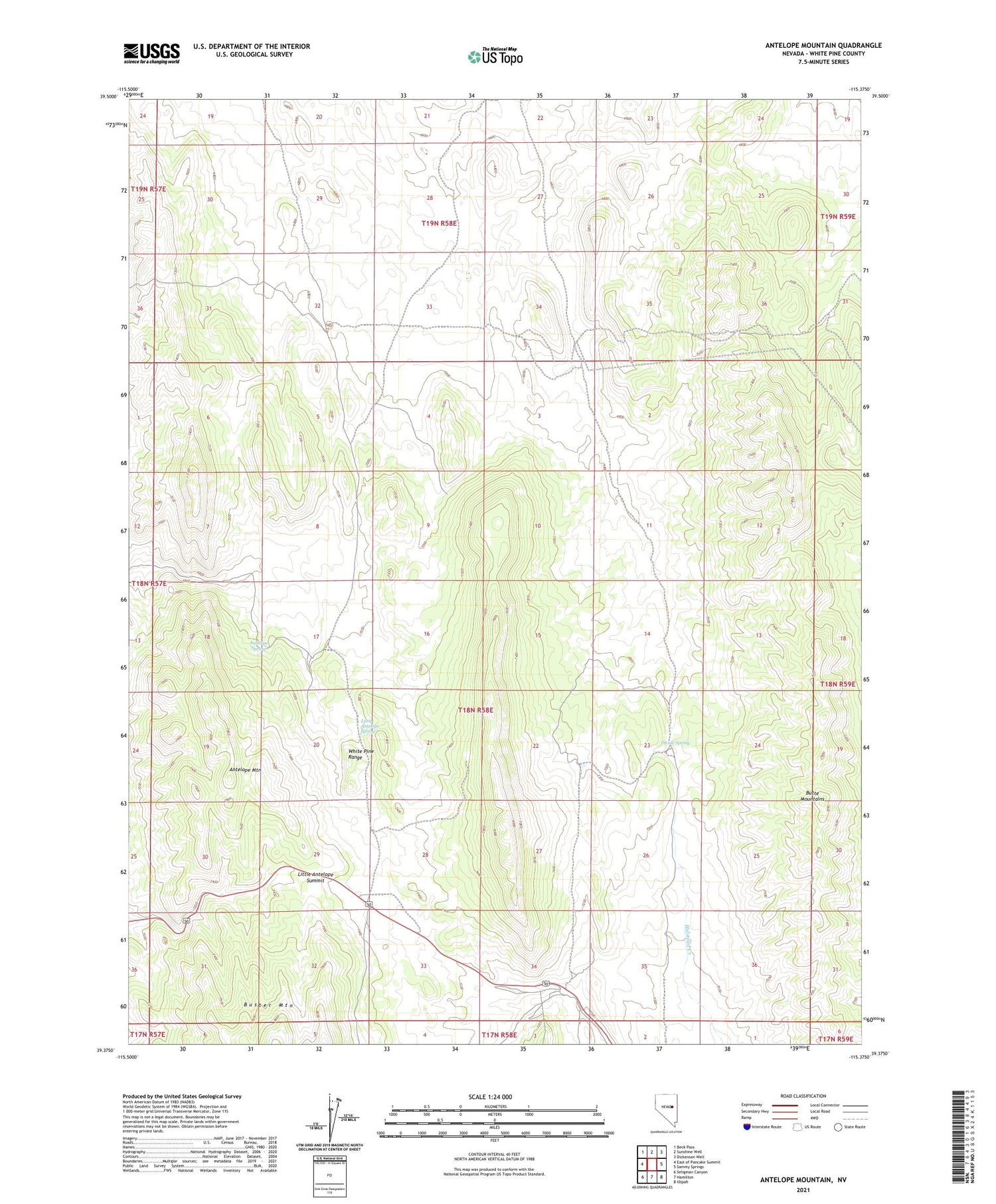 Antelope Mountain Nevada US Topo Map Image