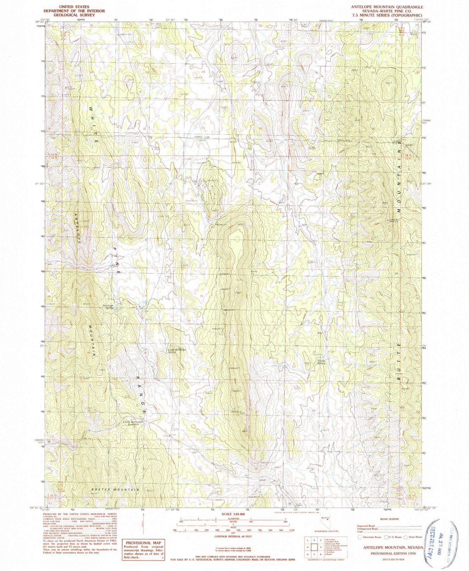 Classic USGS Antelope Mountain Nevada 7.5'x7.5' Topo Map Image
