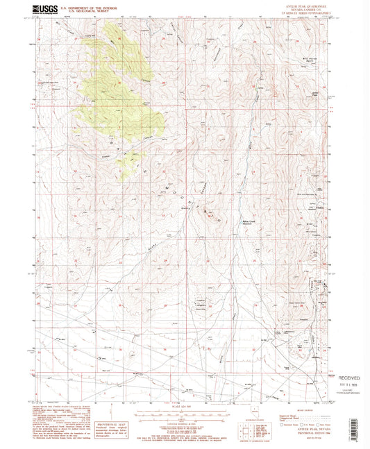 Classic USGS Antler Peak Nevada 7.5'x7.5' Topo Map Image