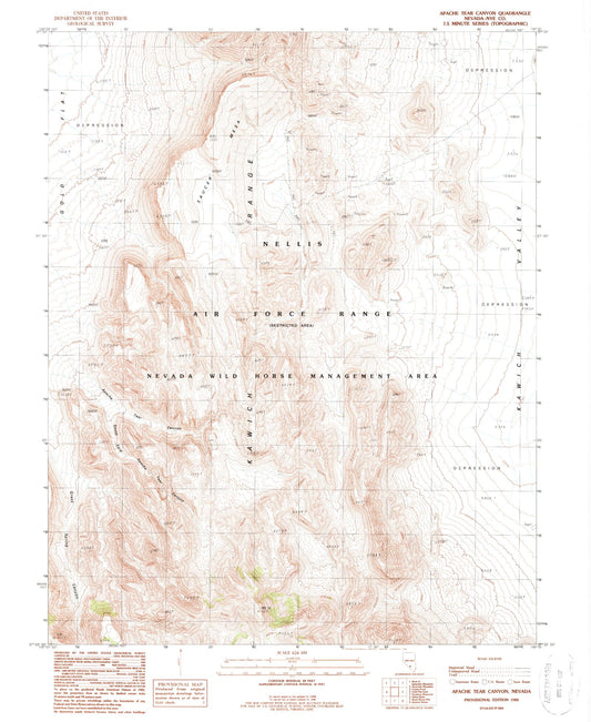 Classic USGS Apache Tear Canyon Nevada 7.5'x7.5' Topo Map Image