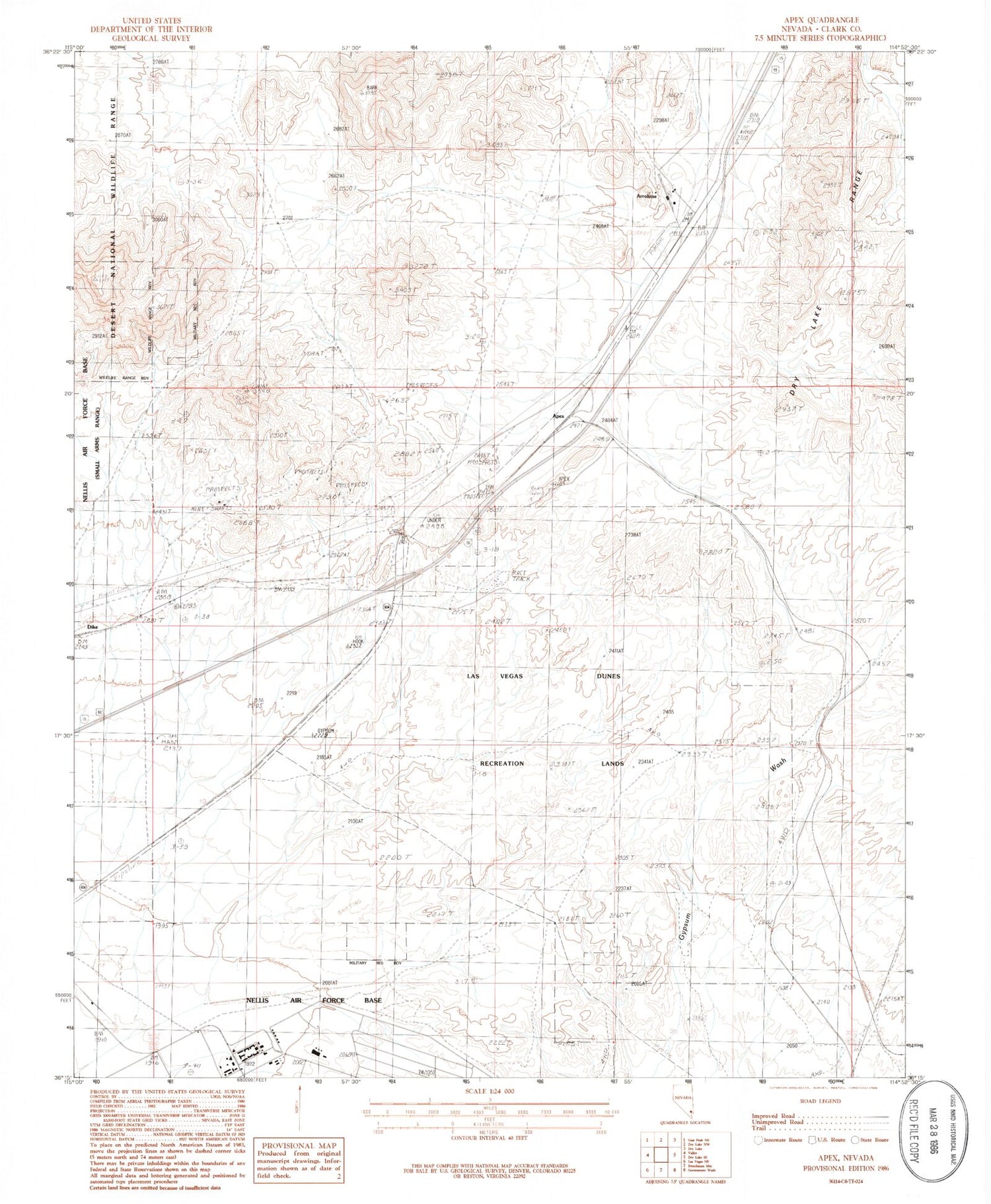 Classic USGS Apex Nevada 7.5'x7.5' Topo Map Image