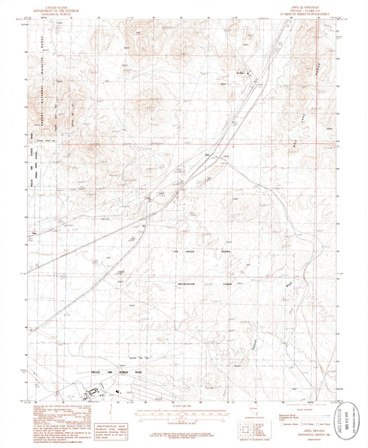 Classic USGS Apex Nevada 7.5'x7.5' Topo Map Image