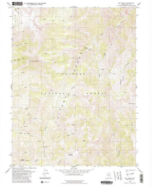 Classic USGS Arc Dome Nevada 7.5'x7.5' Topo Map Image