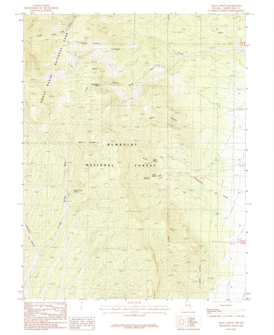 Classic USGS Arch Canyon Nevada 7.5'x7.5' Topo Map Image