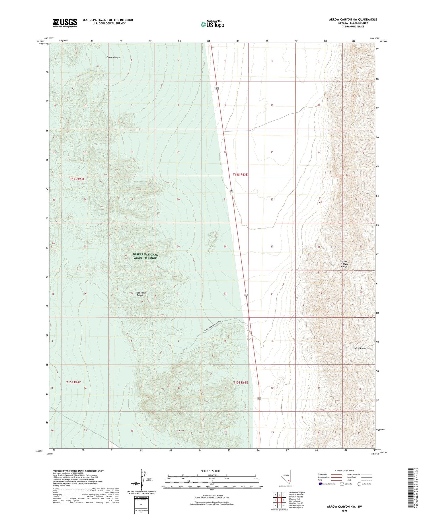 Arrow Canyon NW Nevada US Topo Map Image