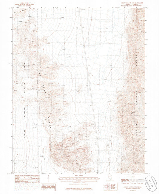Classic USGS Arrow Canyon NW Nevada 7.5'x7.5' Topo Map Image