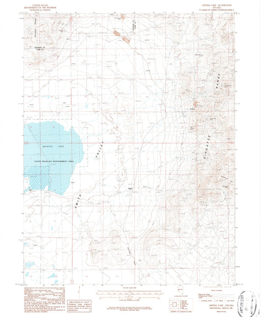 Classic USGS Artesia Lake Nevada 7.5'x7.5' Topo Map Image