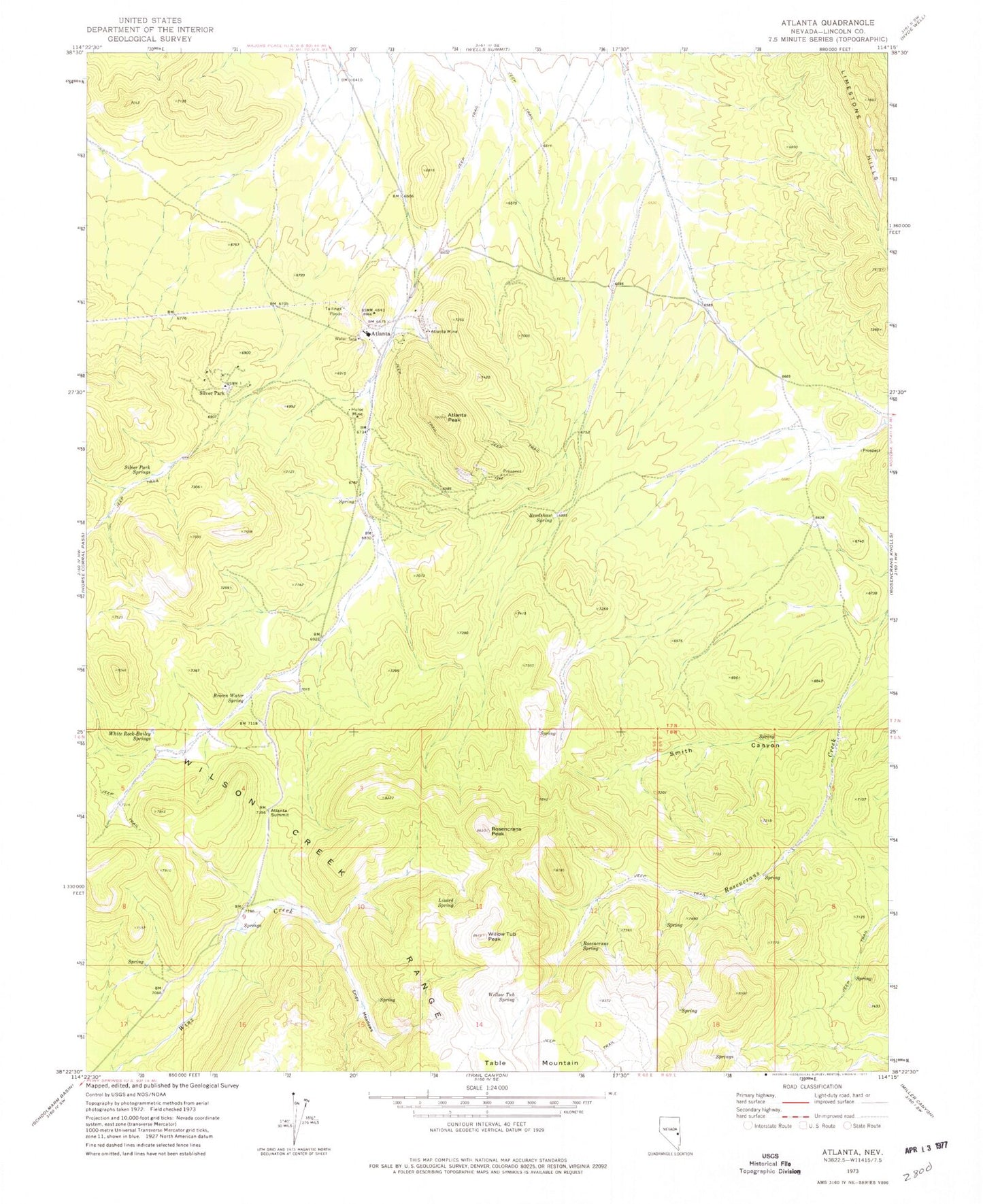 Classic USGS Atlanta Nevada 7.5'x7.5' Topo Map Image