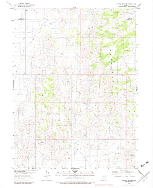 Classic USGS Ayarbe Spring Nevada 7.5'x7.5' Topo Map Image
