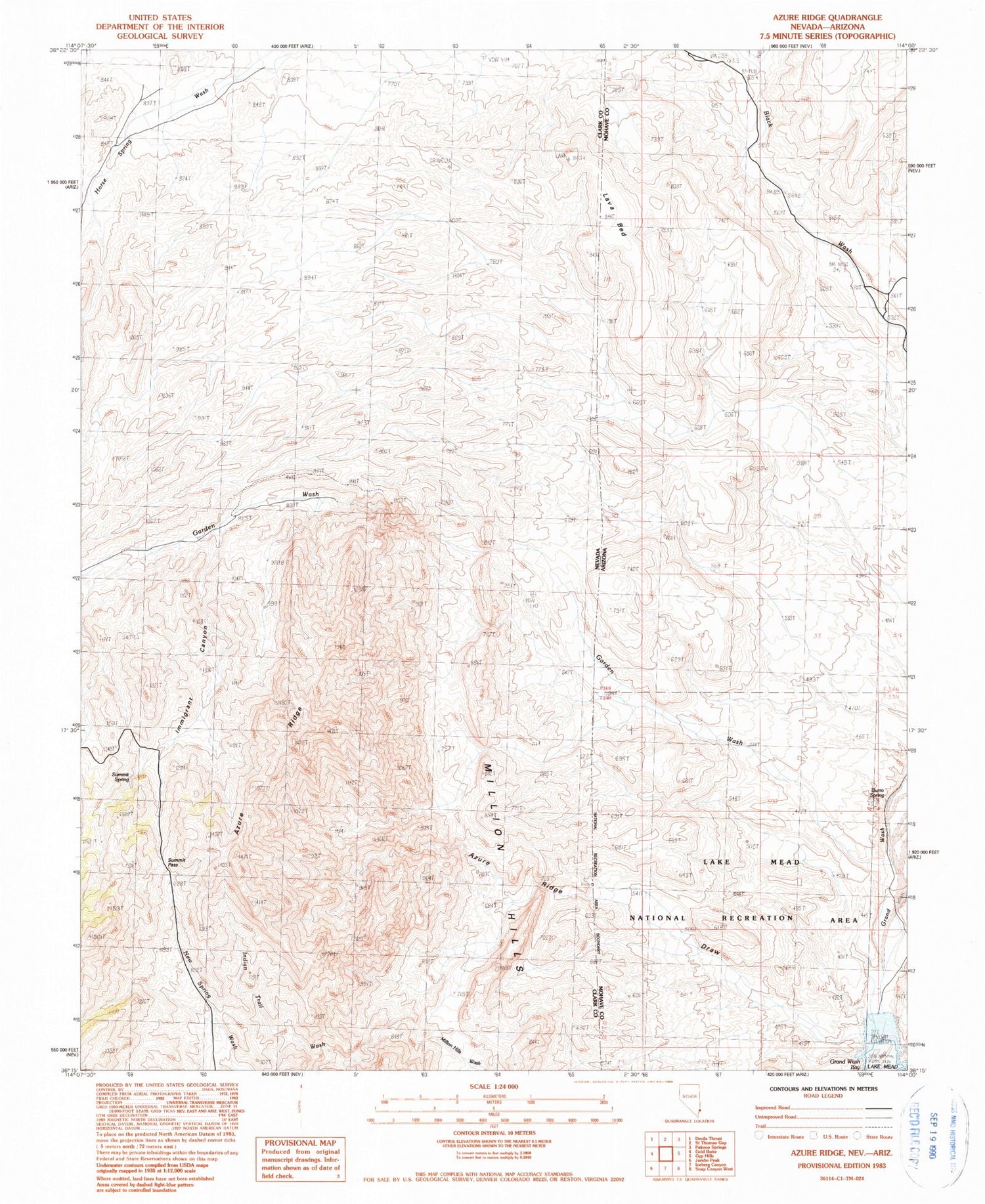 Classic USGS Azure Ridge Nevada 7.5'x7.5' Topo Map Image