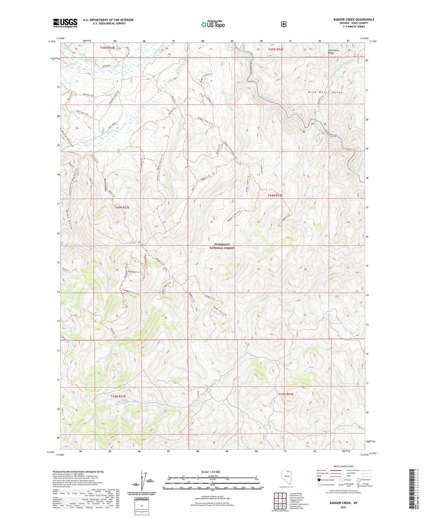 Badger Creek Nevada US Topo Map Image