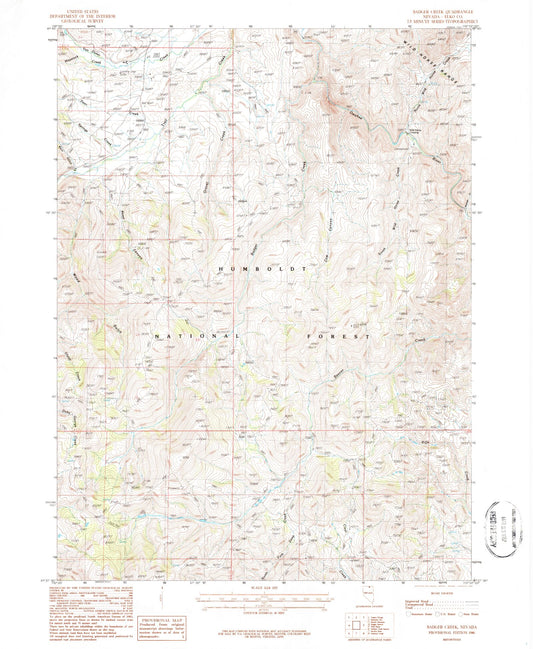 Classic USGS Badger Creek Nevada 7.5'x7.5' Topo Map Image