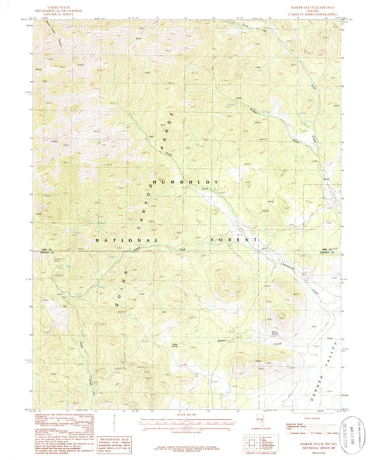 Classic USGS Badger Gulch Nevada 7.5'x7.5' Topo Map Image