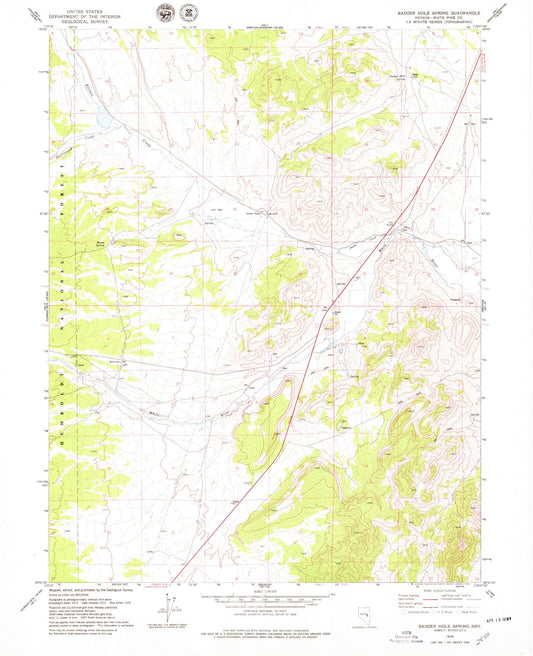 Classic USGS Badger Hole Spring Nevada 7.5'x7.5' Topo Map Image