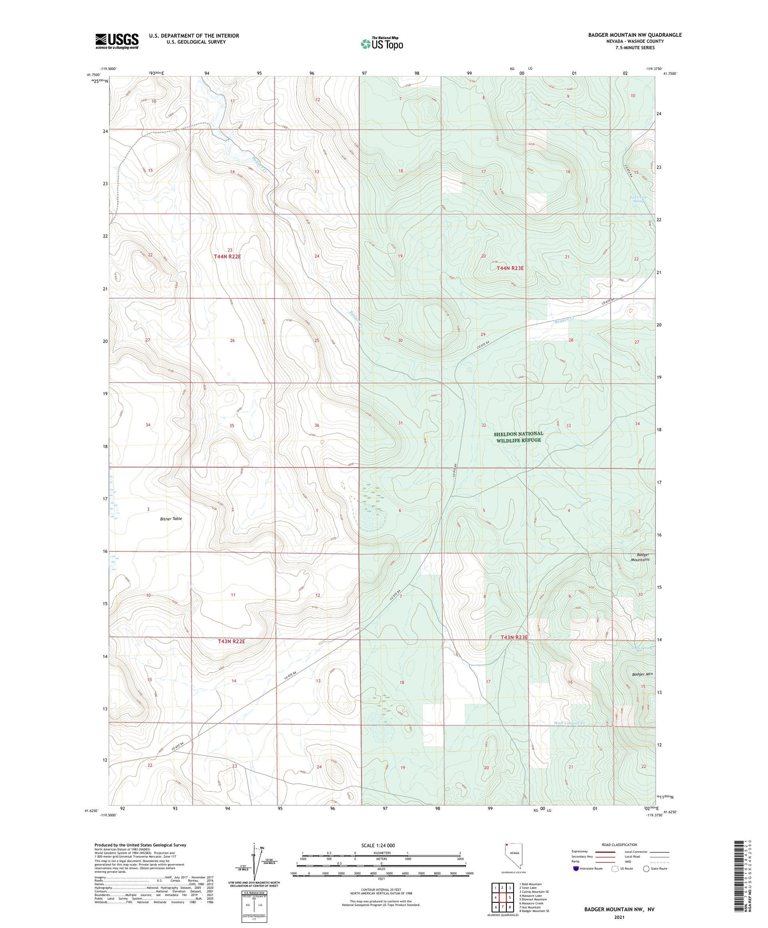 Badger Mountain NW Nevada US Topo Map Image