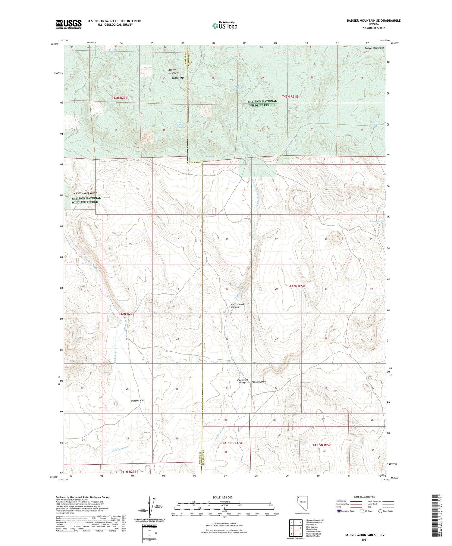 Badger Mountain SE Nevada US Topo Map Image