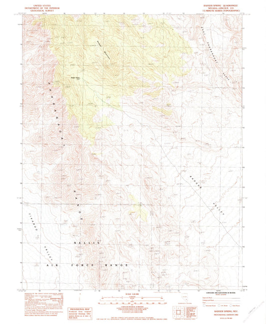 Classic USGS Badger Spring Nevada 7.5'x7.5' Topo Map Image