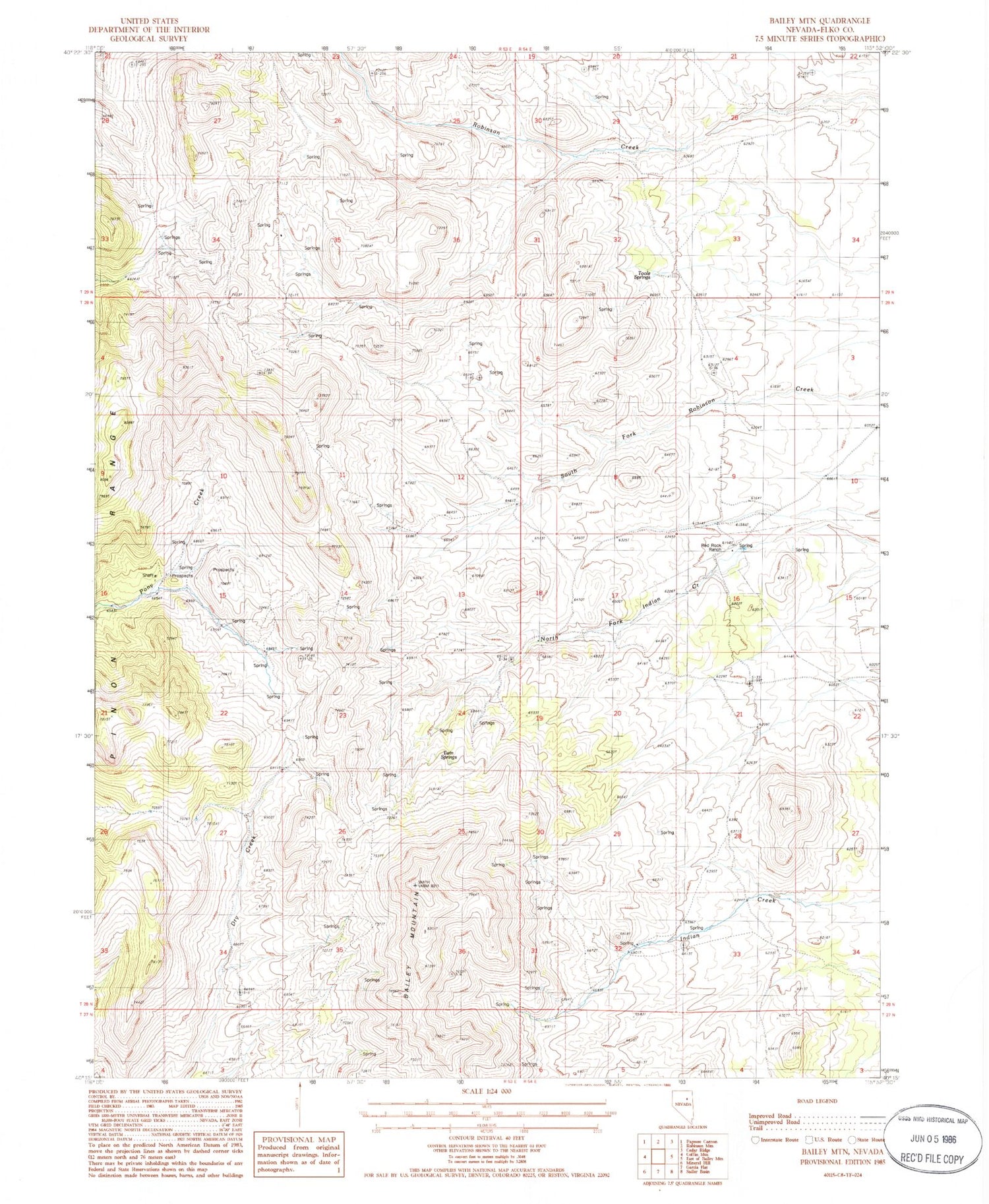 Classic USGS Bailey Mountain Nevada 7.5'x7.5' Topo Map Image