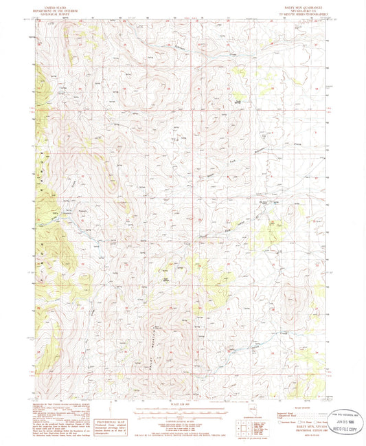 Classic USGS Bailey Mountain Nevada 7.5'x7.5' Topo Map Image