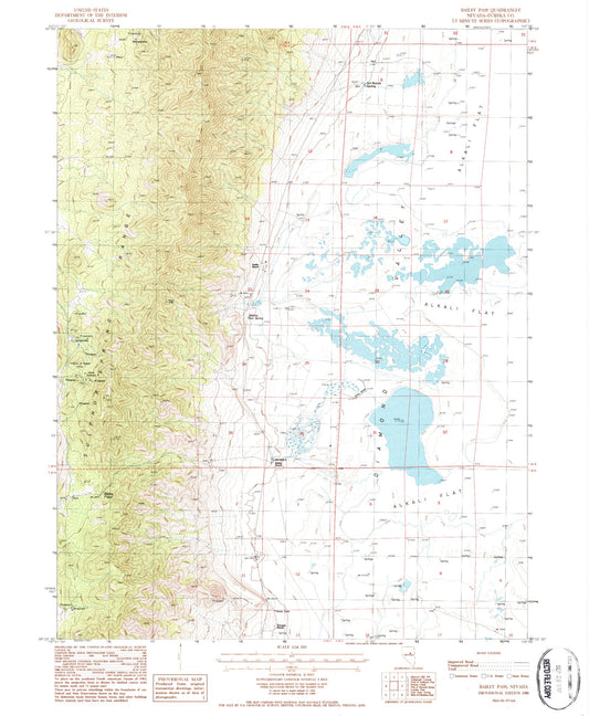 Classic USGS Bailey Pass Nevada 7.5'x7.5' Topo Map Image