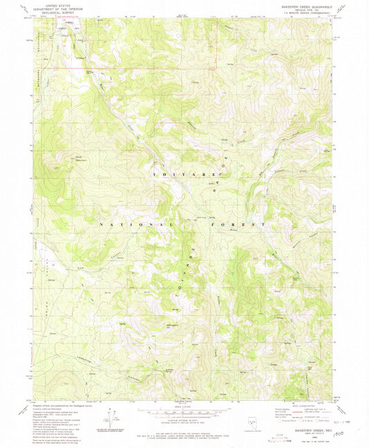 Classic USGS Bakeoven Creek Nevada 7.5'x7.5' Topo Map Image