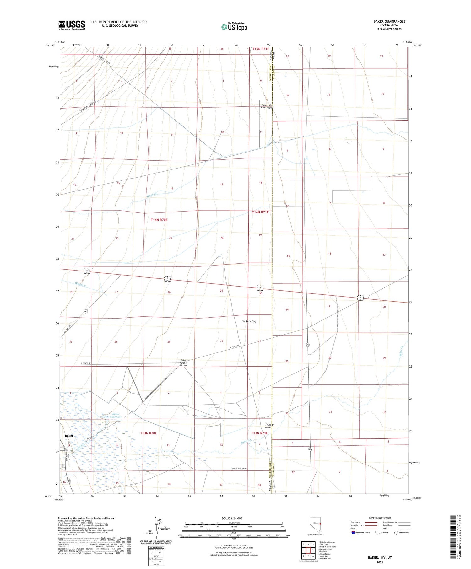 Baker Nevada US Topo Map Image