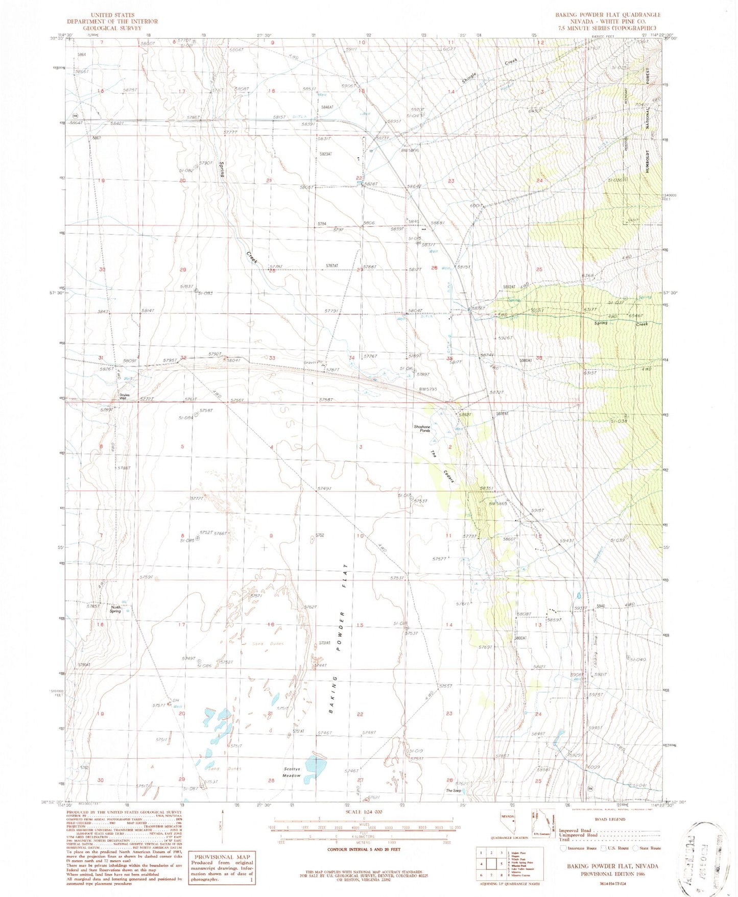 Classic USGS Baking Powder Flat Nevada 7.5'x7.5' Topo Map Image