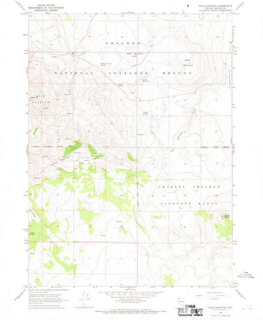 Classic USGS Bald Mountain Nevada 7.5'x7.5' Topo Map Image