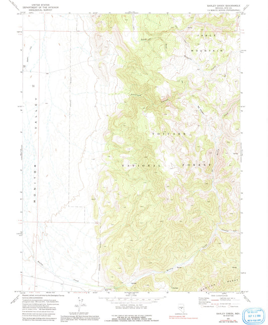 Classic USGS Barley Creek Nevada 7.5'x7.5' Topo Map Image
