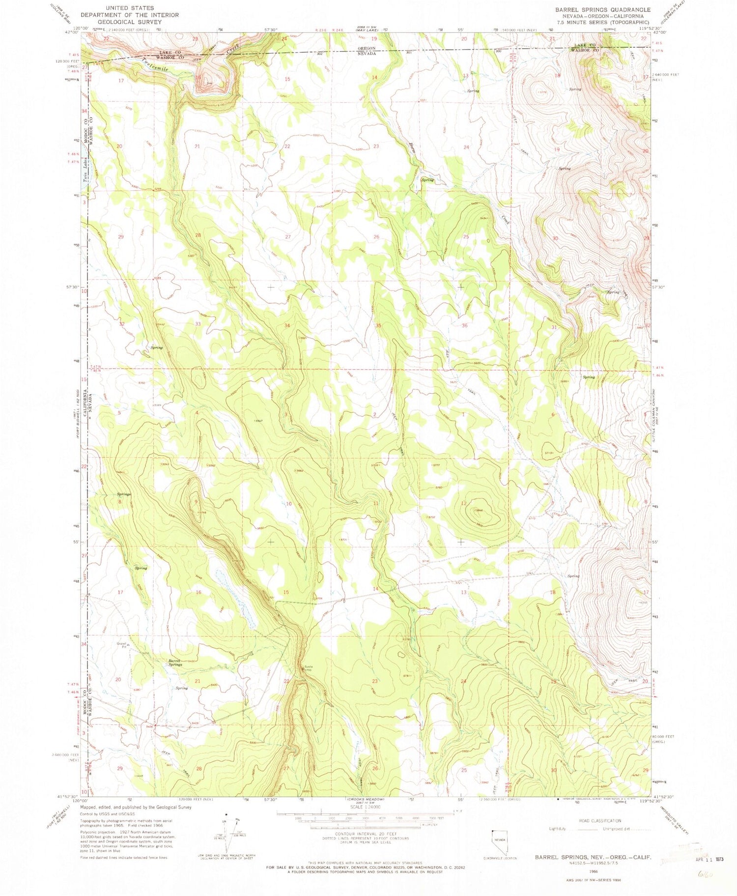 Classic USGS Barrel Springs Nevada 7.5'x7.5' Topo Map Image