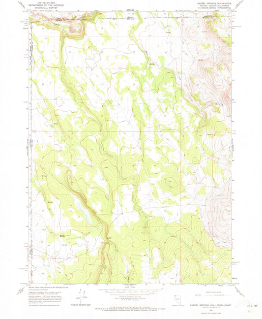 Classic USGS Barrel Springs Nevada 7.5'x7.5' Topo Map Image