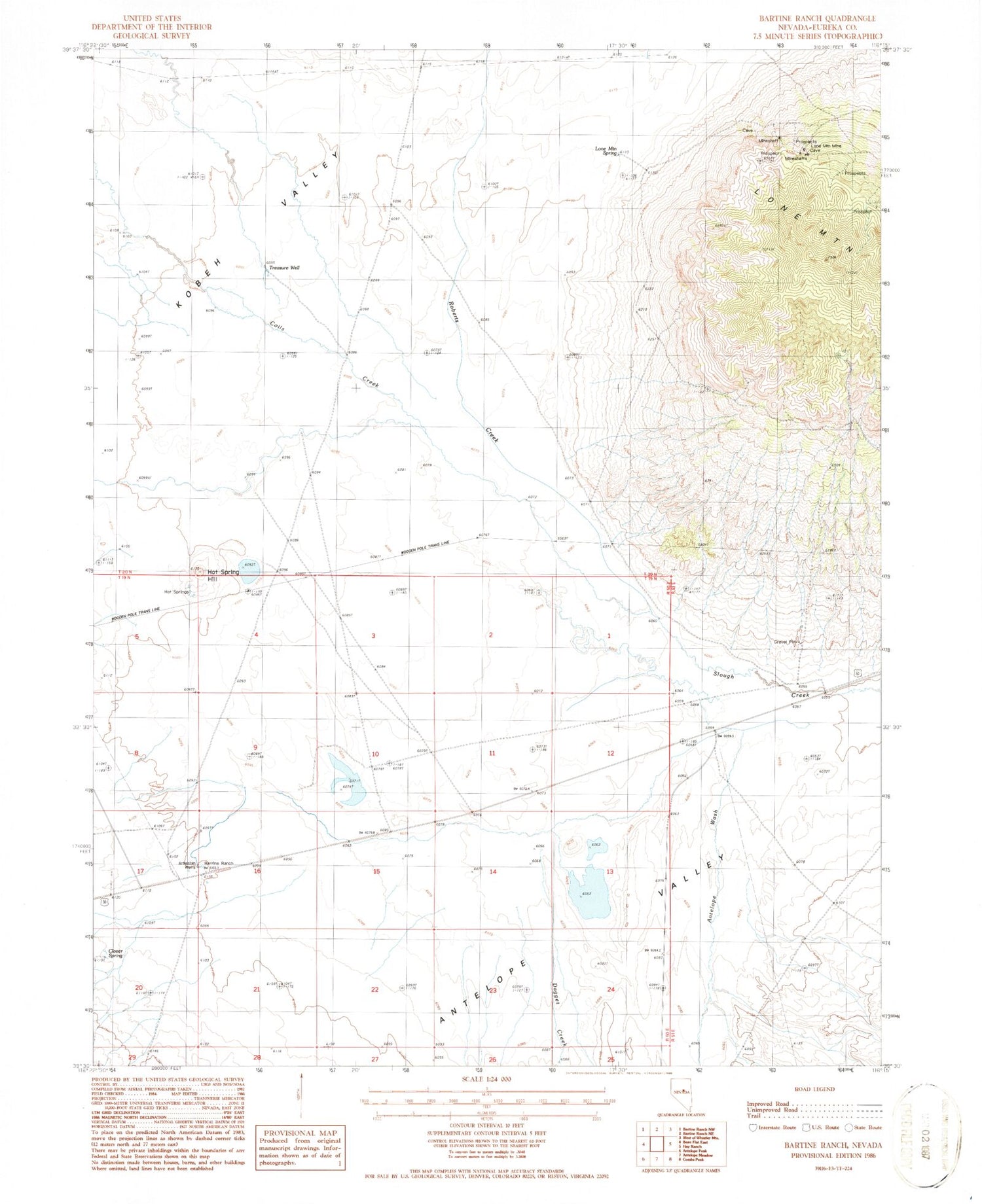 Classic USGS Bartine Ranch Nevada 7.5'x7.5' Topo Map Image