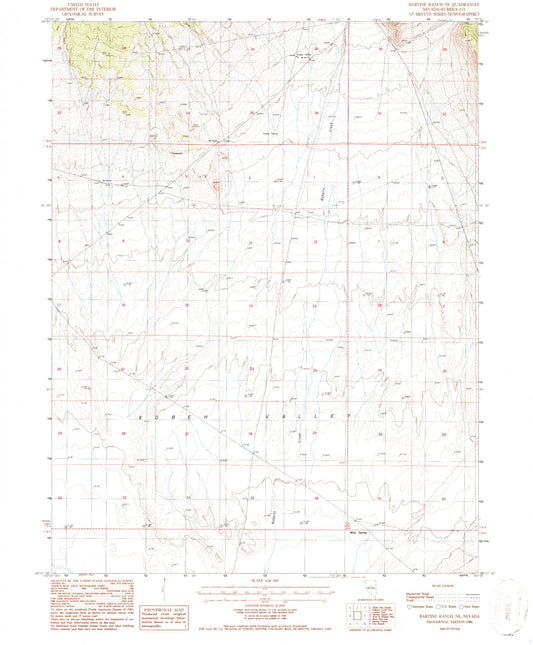 Classic USGS Bartine Ranch NE Nevada 7.5'x7.5' Topo Map Image