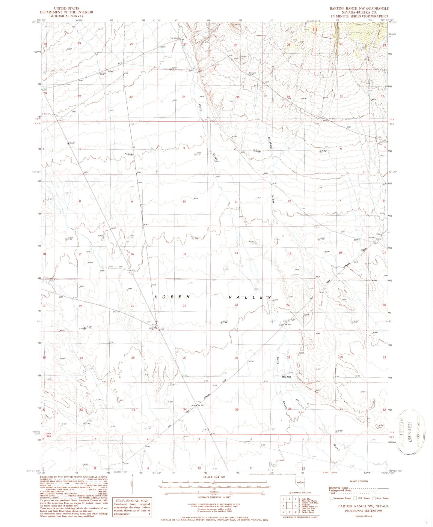 Classic USGS Bartine Ranch NW Nevada 7.5'x7.5' Topo Map Image