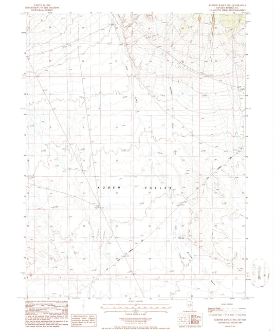 Classic USGS Bartine Ranch NW Nevada 7.5'x7.5' Topo Map Image
