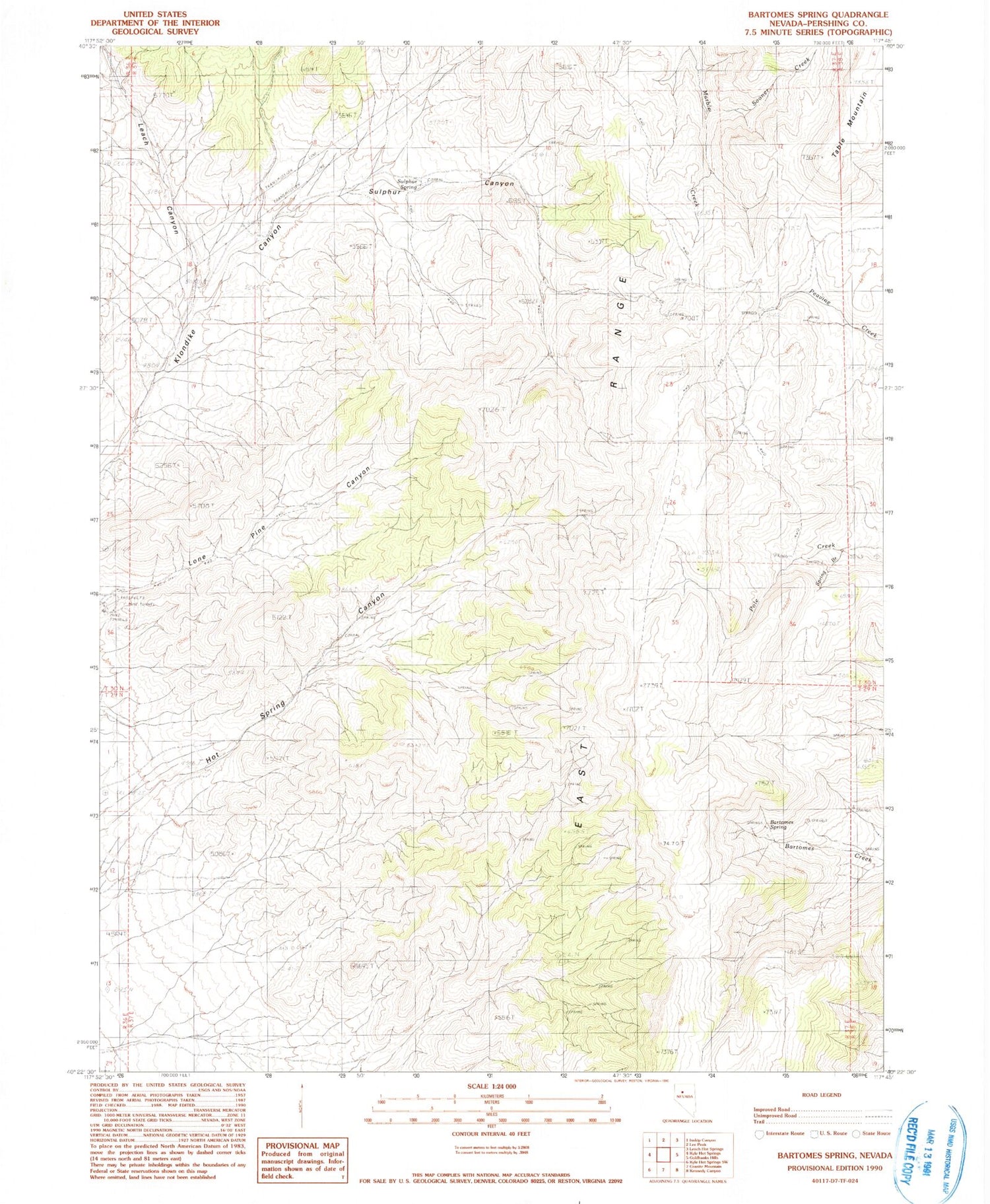 Classic USGS Bartomes Spring Nevada 7.5'x7.5' Topo Map Image