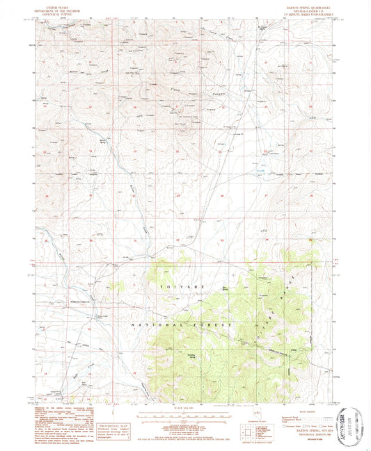 Classic USGS Barton Spring Nevada 7.5'x7.5' Topo Map Image
