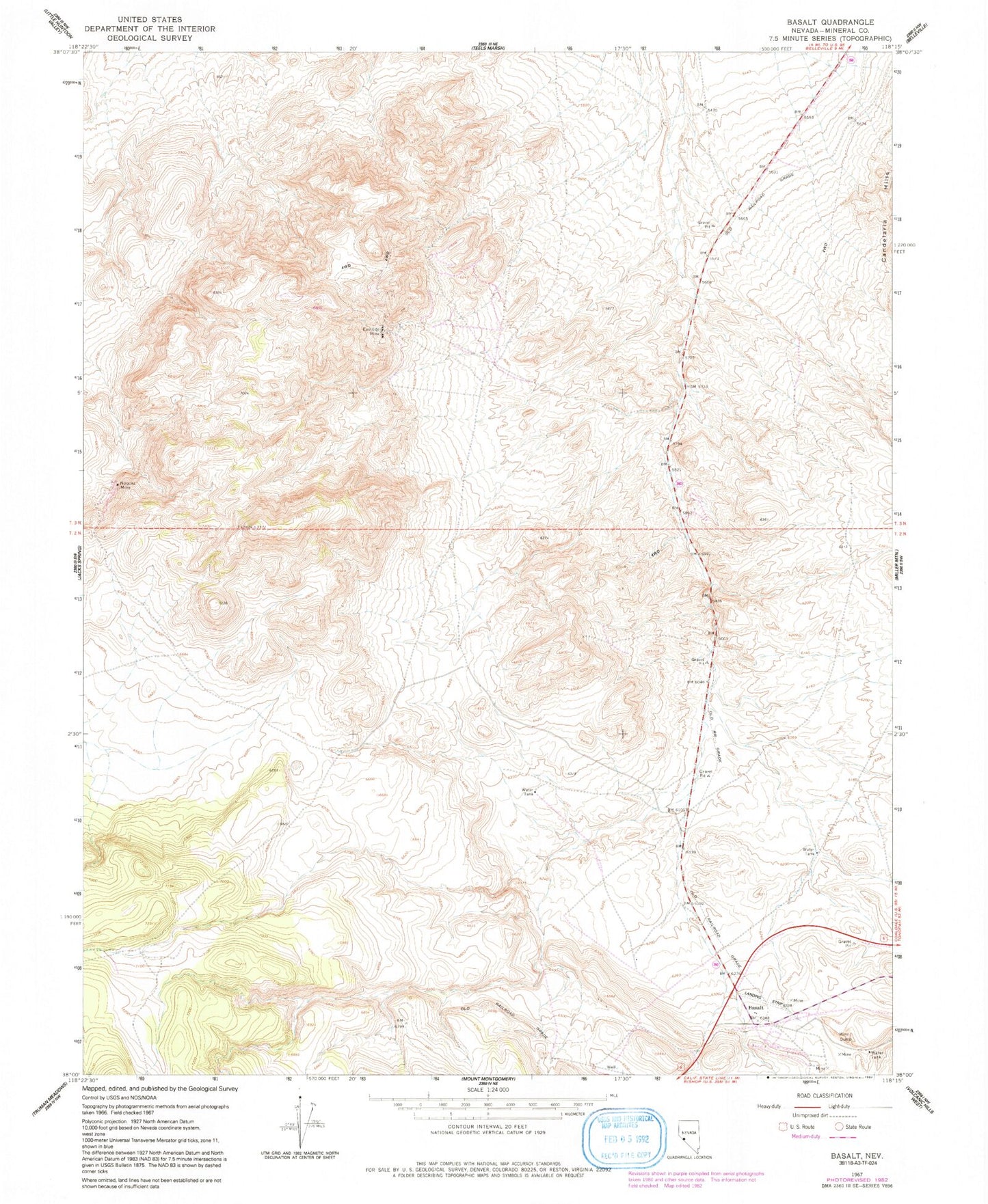 Classic USGS Basalt Nevada 7.5'x7.5' Topo Map Image