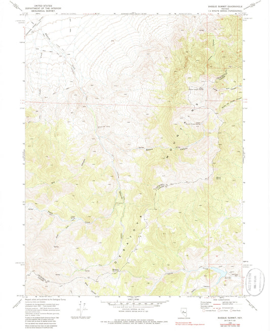 Classic USGS Basque Summit Nevada 7.5'x7.5' Topo Map Image