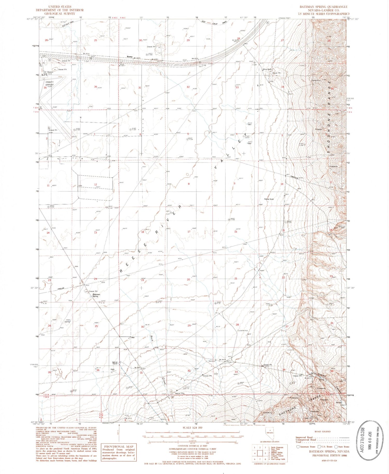 Classic USGS Bateman Spring Nevada 7.5'x7.5' Topo Map Image
