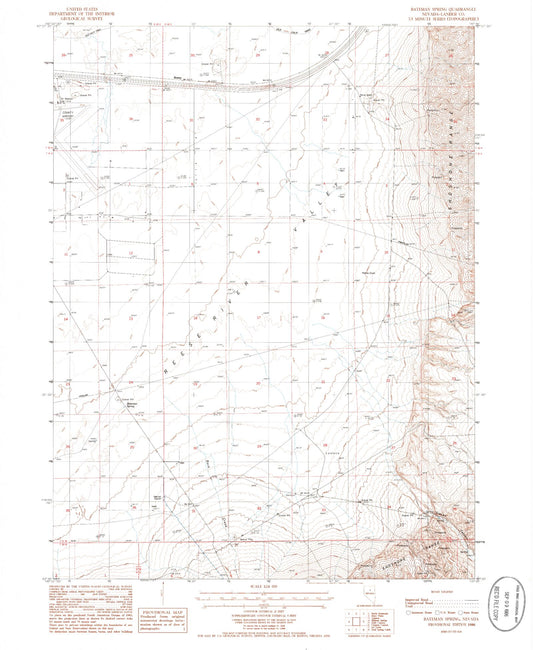 Classic USGS Bateman Spring Nevada 7.5'x7.5' Topo Map Image