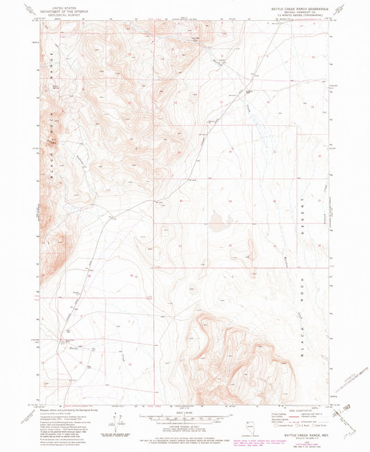 Classic USGS Battle Creek Ranch Nevada 7.5'x7.5' Topo Map Image
