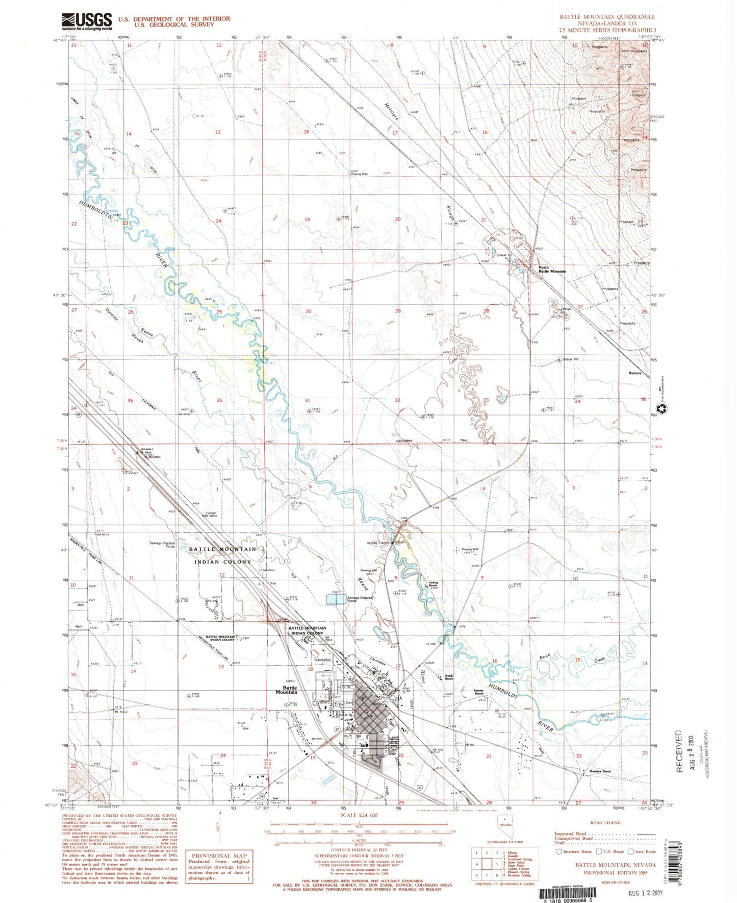 Classic USGS Battle Mountain Nevada 7.5'x7.5' Topo Map Image