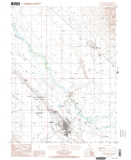 Classic USGS Battle Mountain Nevada 7.5'x7.5' Topo Map Image
