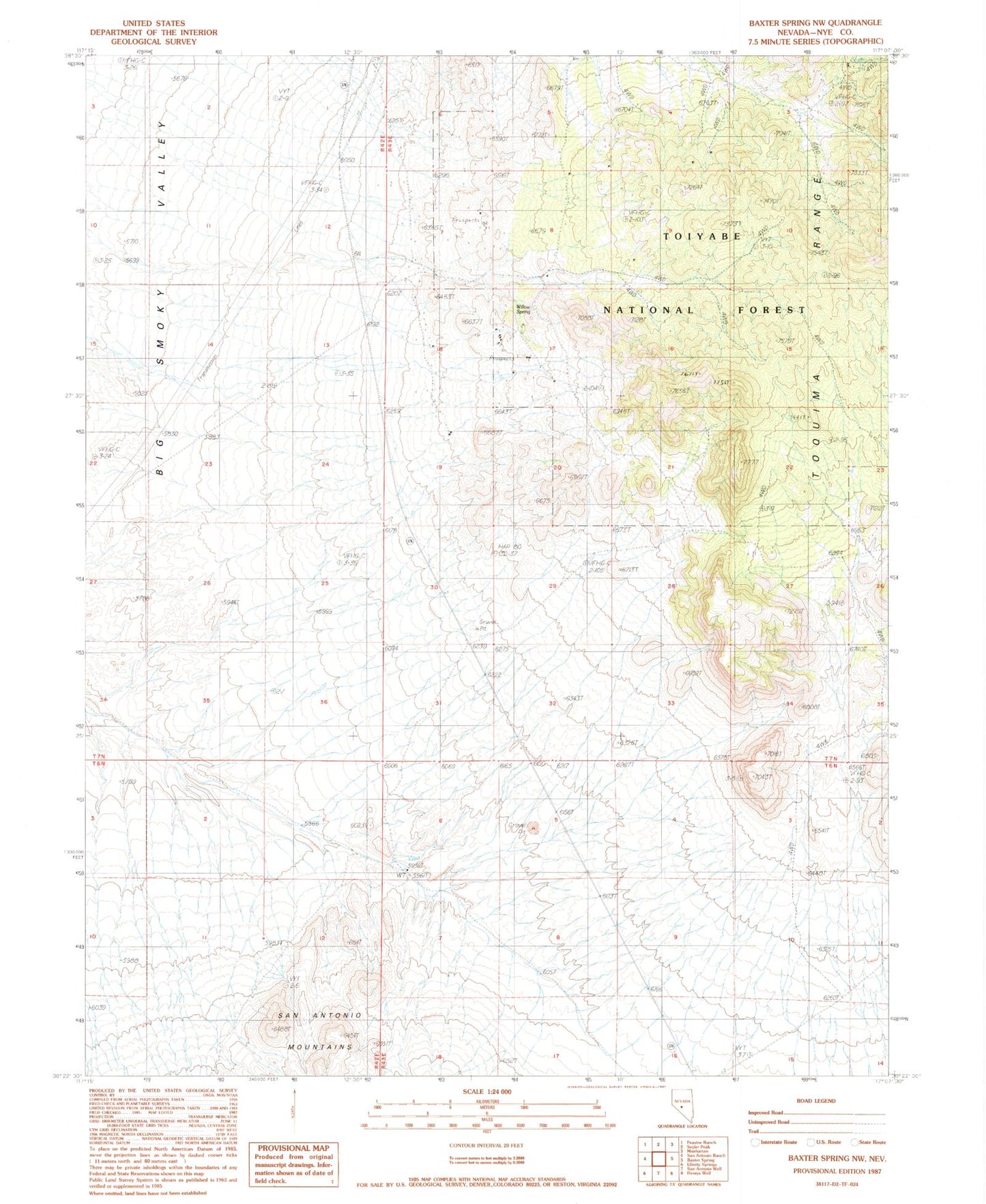 Classic USGS Baxter Spring NW Nevada 7.5'x7.5' Topo Map Image