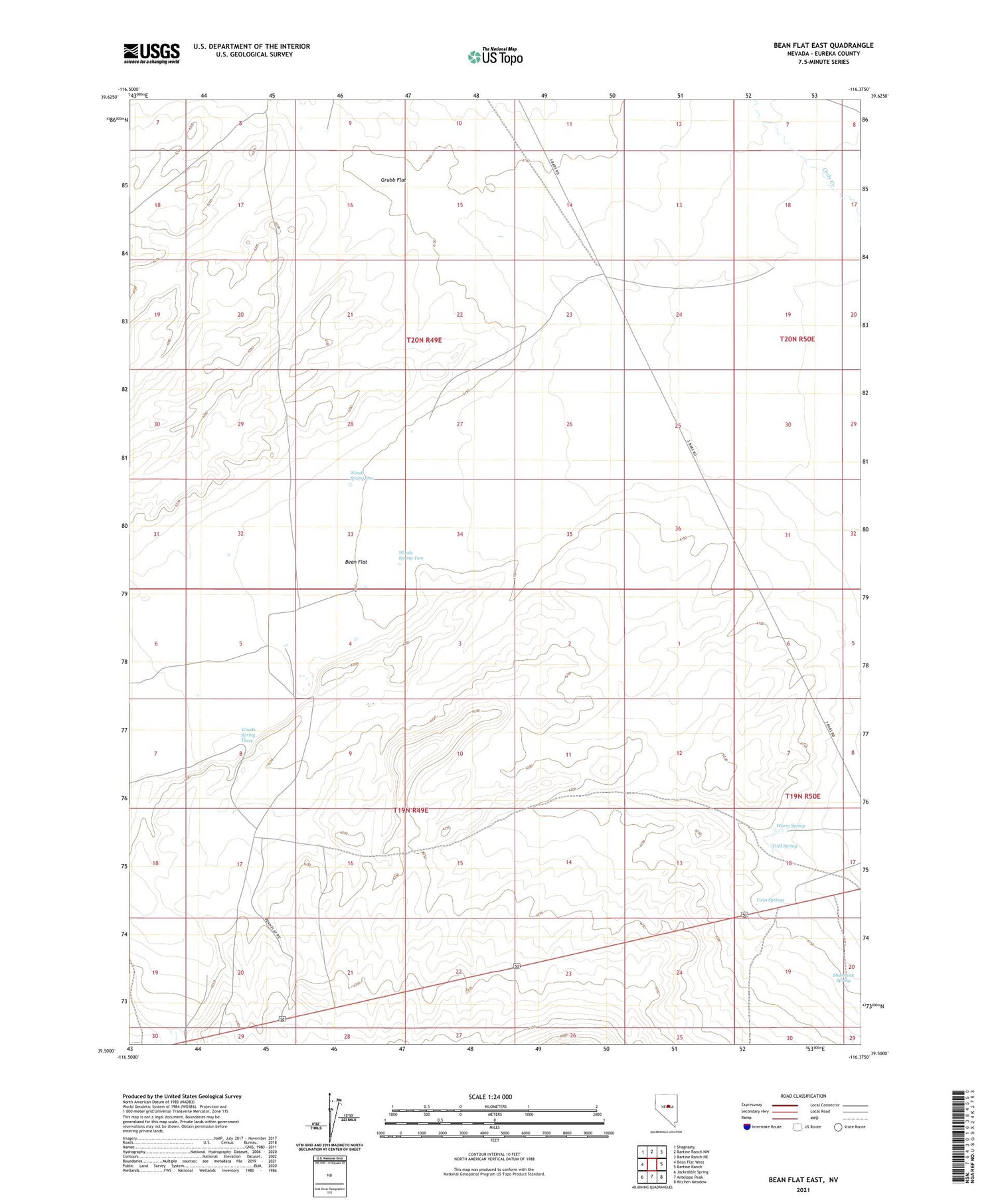 Bean Flat East Nevada US Topo Map Image