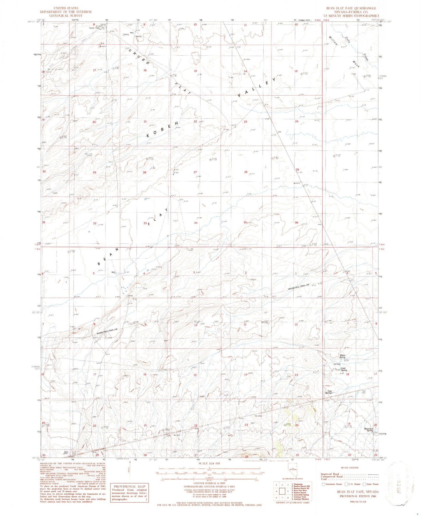 Classic USGS Bean Flat East Nevada 7.5'x7.5' Topo Map Image