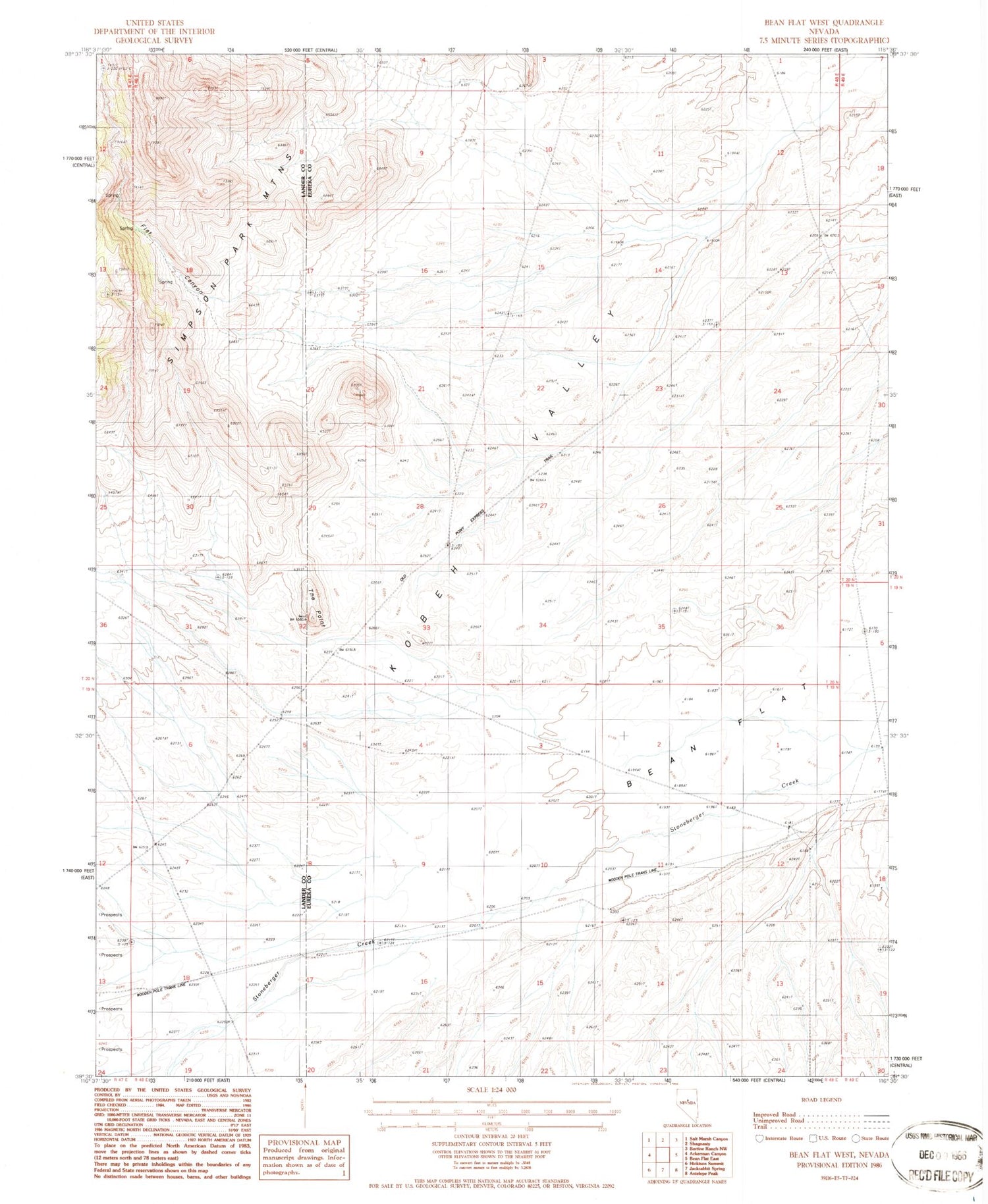 Classic USGS Bean Flat West Nevada 7.5'x7.5' Topo Map Image